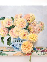 Load image into Gallery viewer, No. 488 Original floral painting of yellow dahlias in ginger jar - 11 x 14
