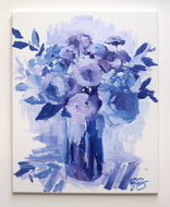 No. 490 Original blue tonal floral painting - 16 x 20