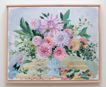 Load image into Gallery viewer, No. 492 Original floral painting lilac and pink dahlia arrangement - 16 x 20
