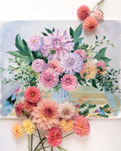 Load image into Gallery viewer, No. 492 Original floral painting lilac and pink dahlia arrangement - 16 x 20
