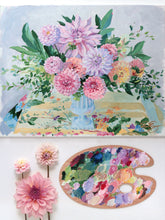 Load image into Gallery viewer, No. 492 Original floral painting lilac and pink dahlia arrangement - 16 x 20
