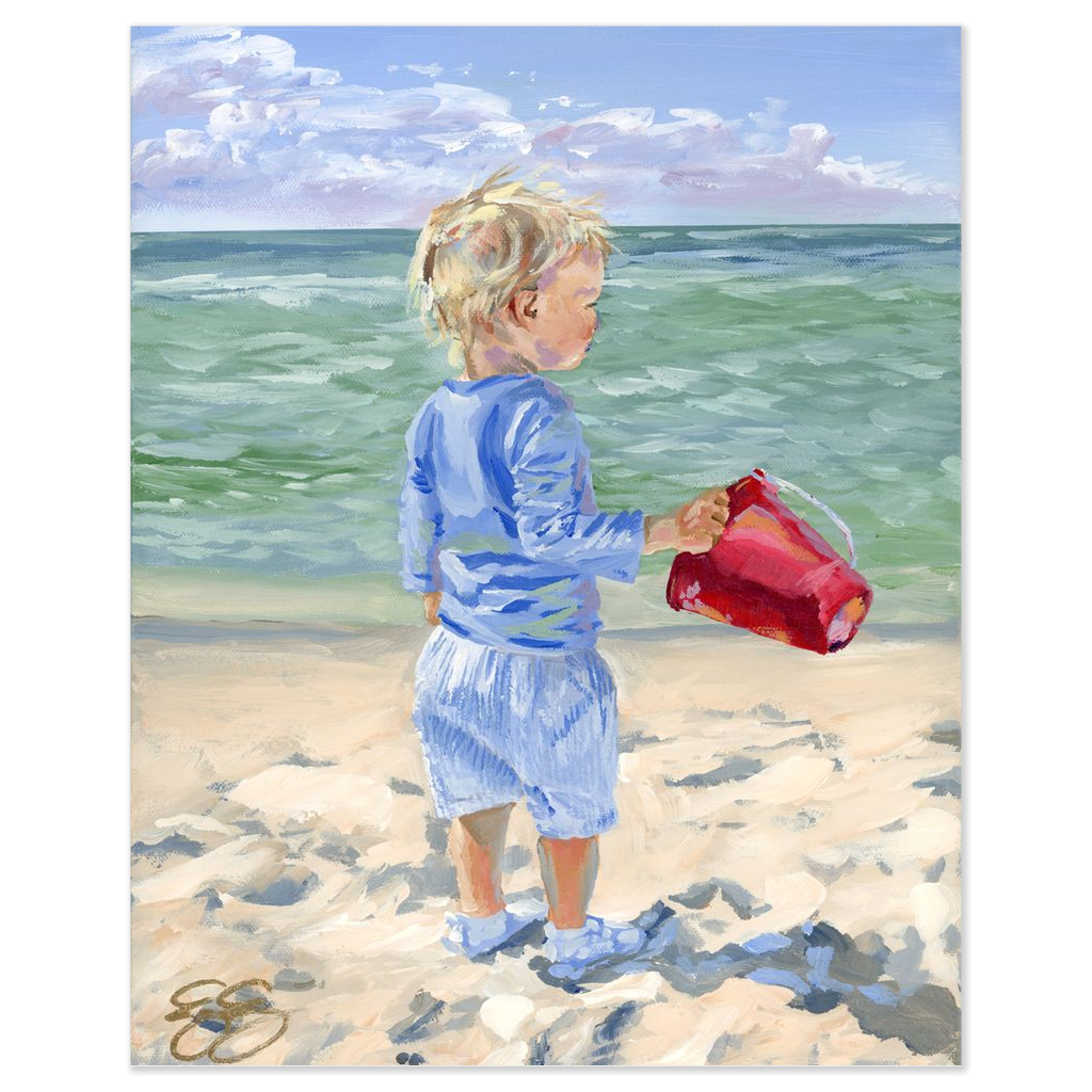 Beach Babies: Red Bucket, a fine art print on paper