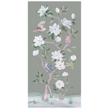 Load image into Gallery viewer, Songbirds and Magnolias, a green chinoiserie fine art print
