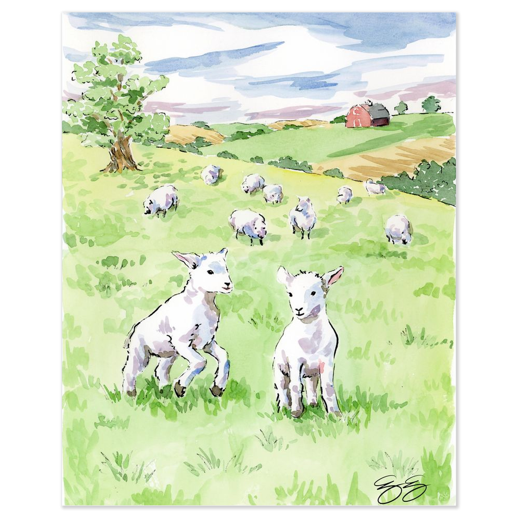 Baby Farm Animals: Lambs, a fine art print on paper