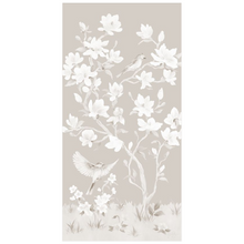 Load image into Gallery viewer, May, a tonal beige chinoiserie fine art print on paper with birds and magnolia flowers
