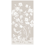 May, a tonal beige chinoiserie fine art print on paper with birds and magnolia flowers