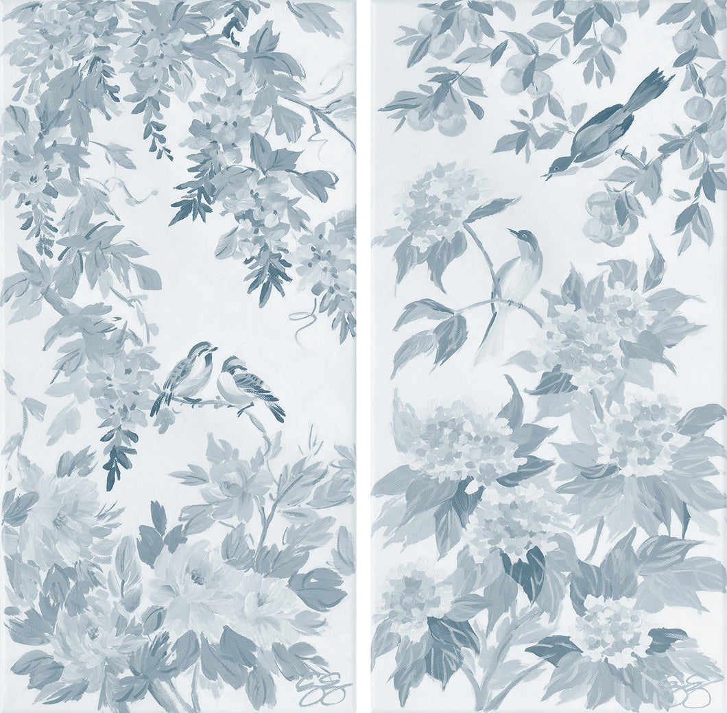 Amelia and Anne blue chinoiserie - set of two 15 x 30 canvas wraps