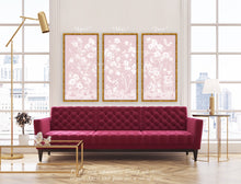 Load image into Gallery viewer, April, a tonal pink chinoiserie fine art print on paper with birds and cherry blossoms
