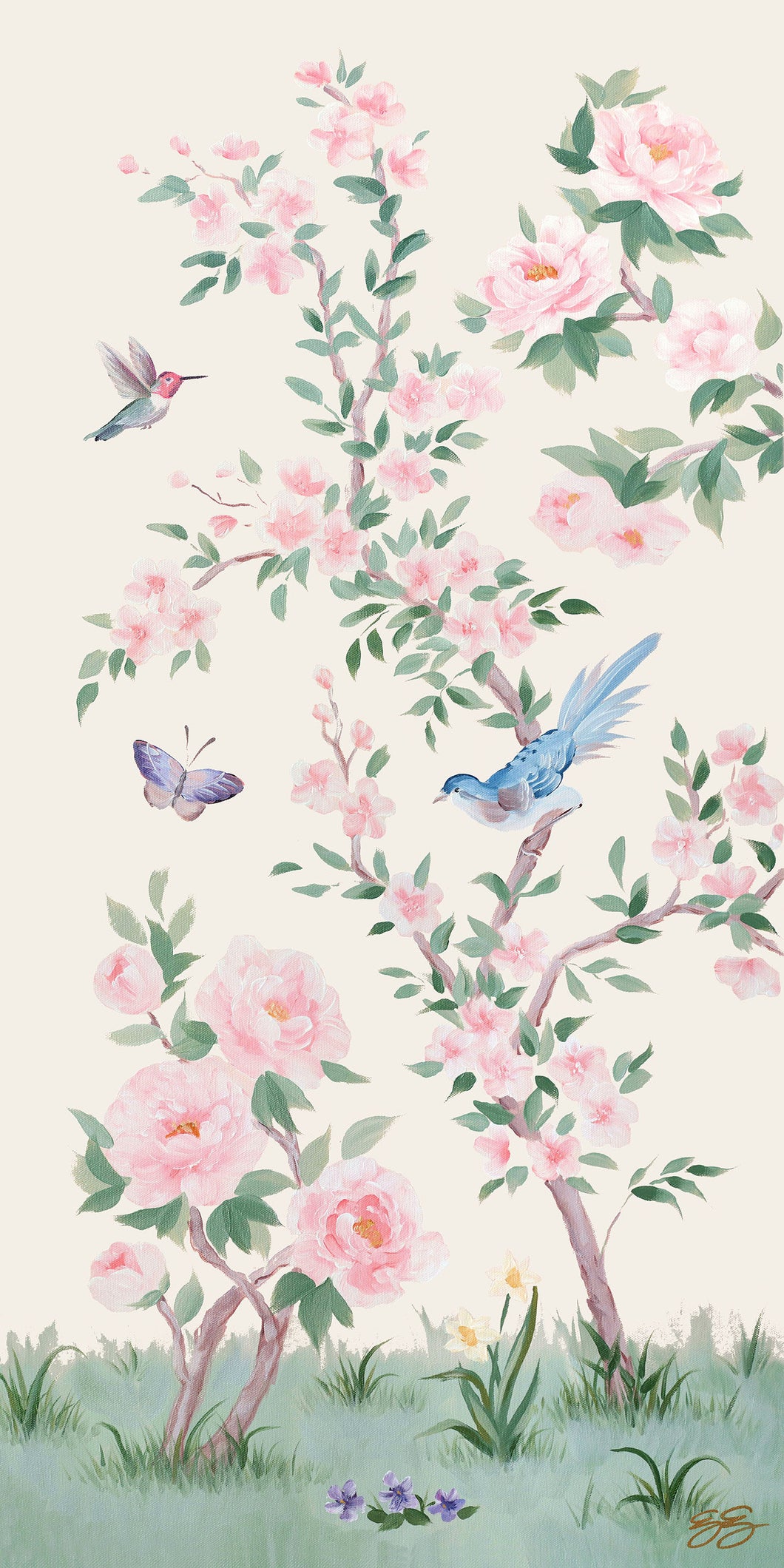 April ivory chinoiserie - 10 x 20 canvas wrap