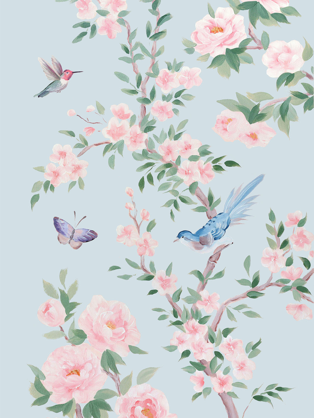 April (detail), a blue chinoiserie print on paper