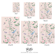 Load image into Gallery viewer, April (detail), a pink chinoiserie print on paper
