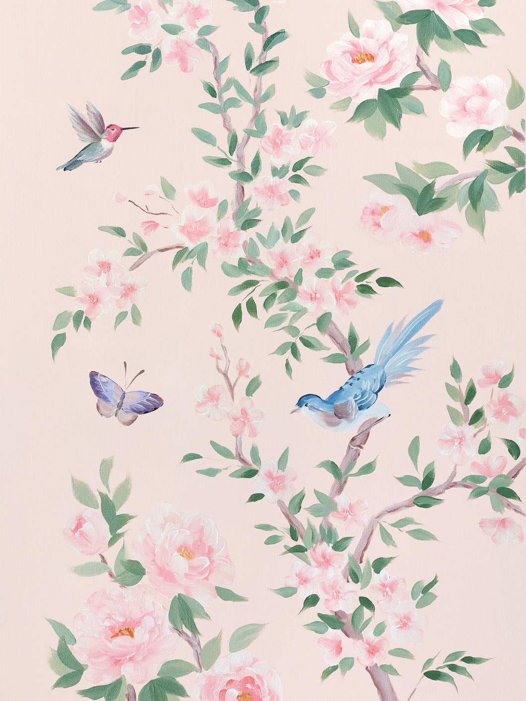 April (detail), a pink chinoiserie print on paper