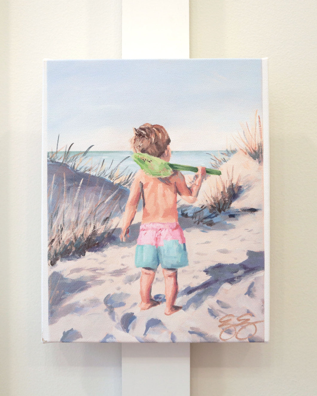 Beach Babies: Boy with Shovel - 8 x 10 canvas wrap