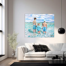 Load image into Gallery viewer, Three kids in the aqua water, a fine art print on paper
