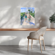 Load image into Gallery viewer, Beach babies: Sister and brother walking to the beach, a fine art print on paper
