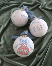 Load image into Gallery viewer, Blue gingerbread house hand-painted ornament
