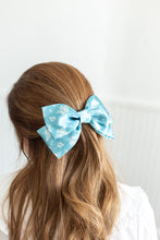 Load image into Gallery viewer, Clara satin bow in teal floral, Elizabeth Alice Studio x Grace and Grandeur Bow Co.
