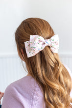 Load image into Gallery viewer, Clara satin bow in pink chinoiserie, Elizabeth Alice Studio x Grace and Grandeur Bow Co.
