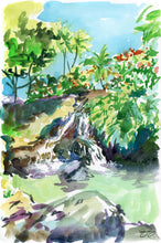 Load image into Gallery viewer, Tropical waterfall, a fine art print on paper

