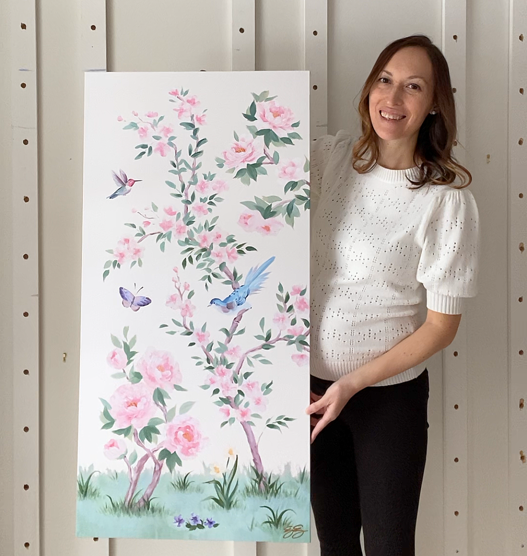 April ivory chinoiserie - 20 x 40 canvas wrap