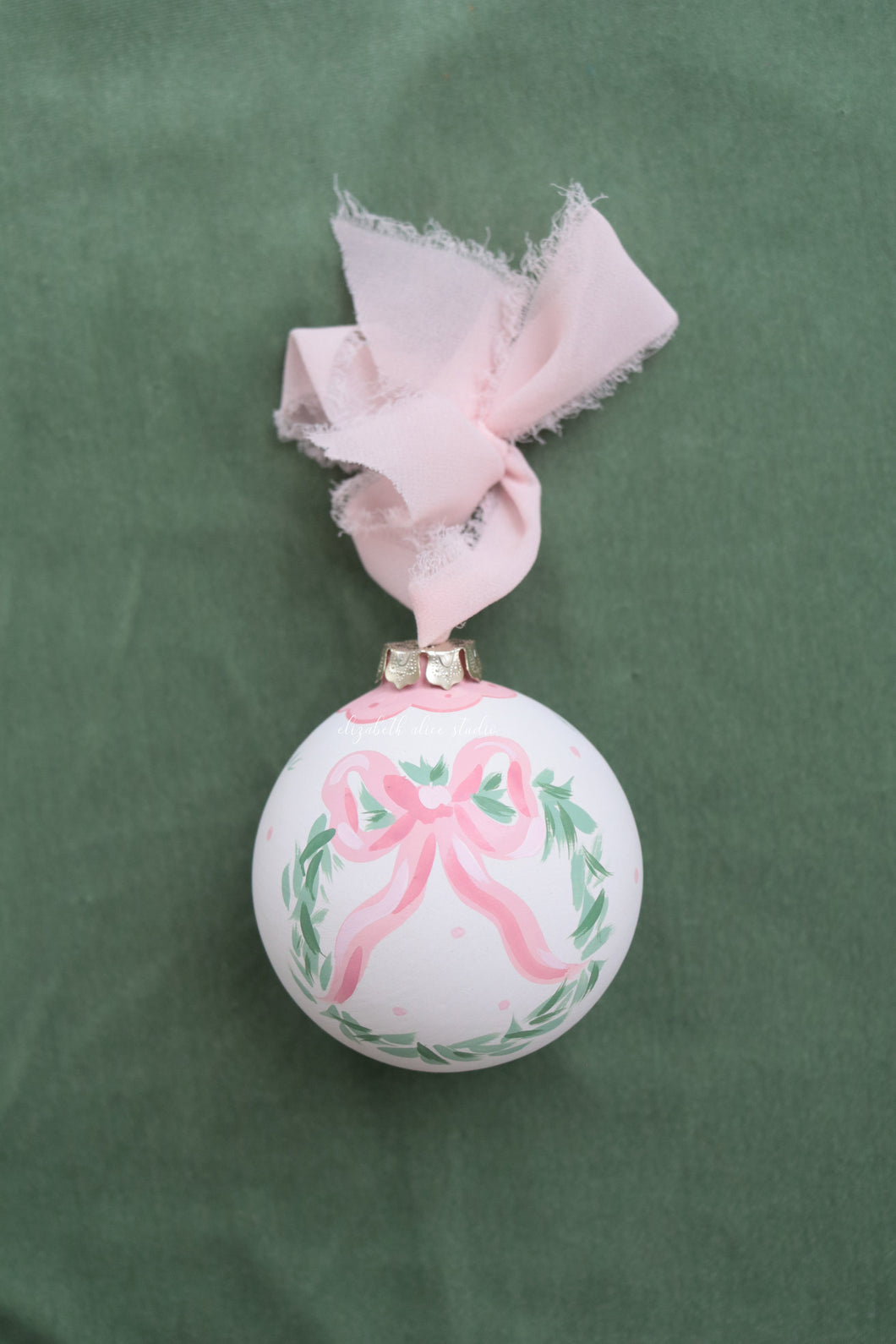 Pink bow hand-painted, one of a kind ornament