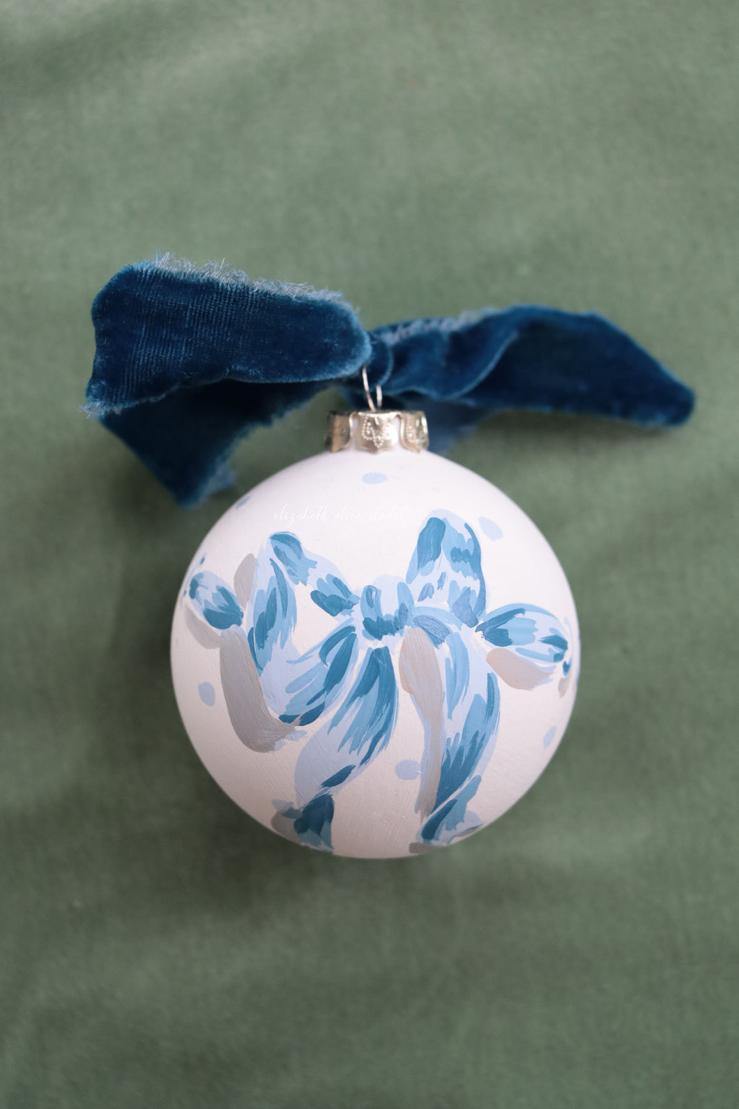 Blue bow hand-painted, one of a kind ornament