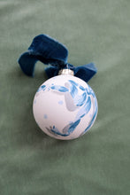 Load image into Gallery viewer, Blue bow hand-painted, one of a kind ornament
