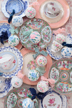 Load image into Gallery viewer, Ribbon trellis and rose hand-painted ornament
