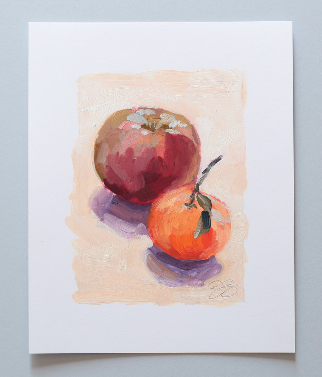 Still life oil painting of apple and orange - 5 x 7