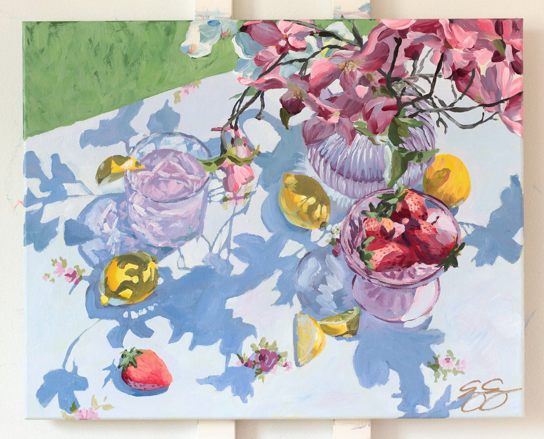 Still life painting of strawberry lemonade - 16 x 20