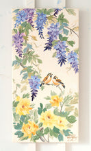 Load image into Gallery viewer, Chinoiserie painting of wisteria and yellow peonies, &quot;Amelia&quot; - 12 x 24
