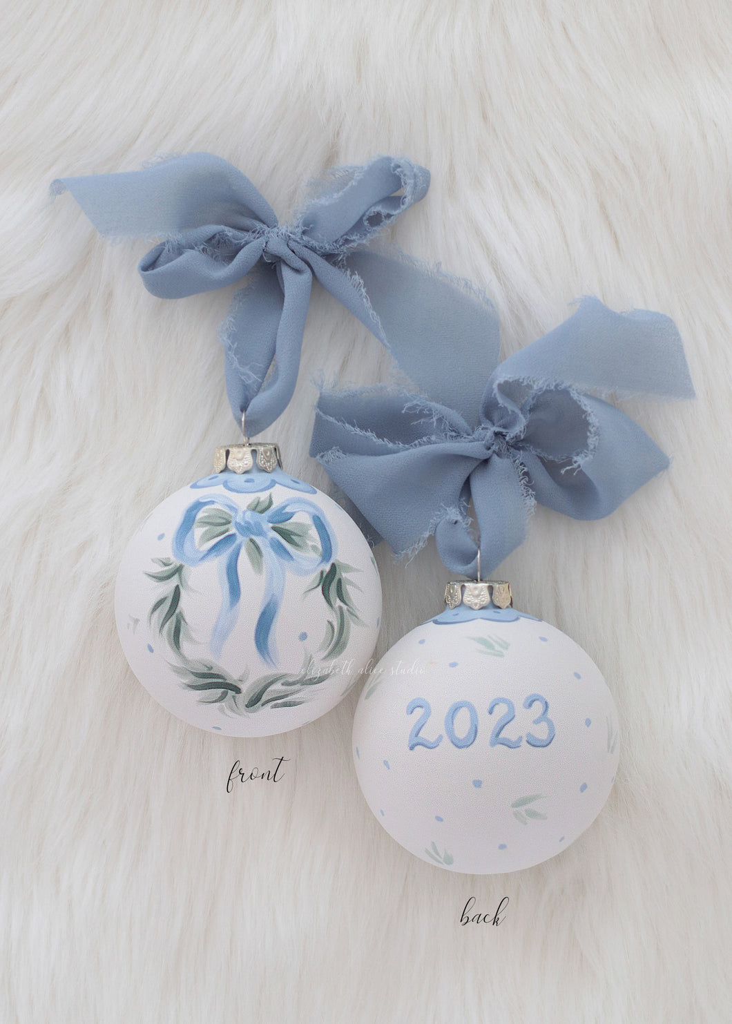 Blue bow 2023 hand-painted ornament