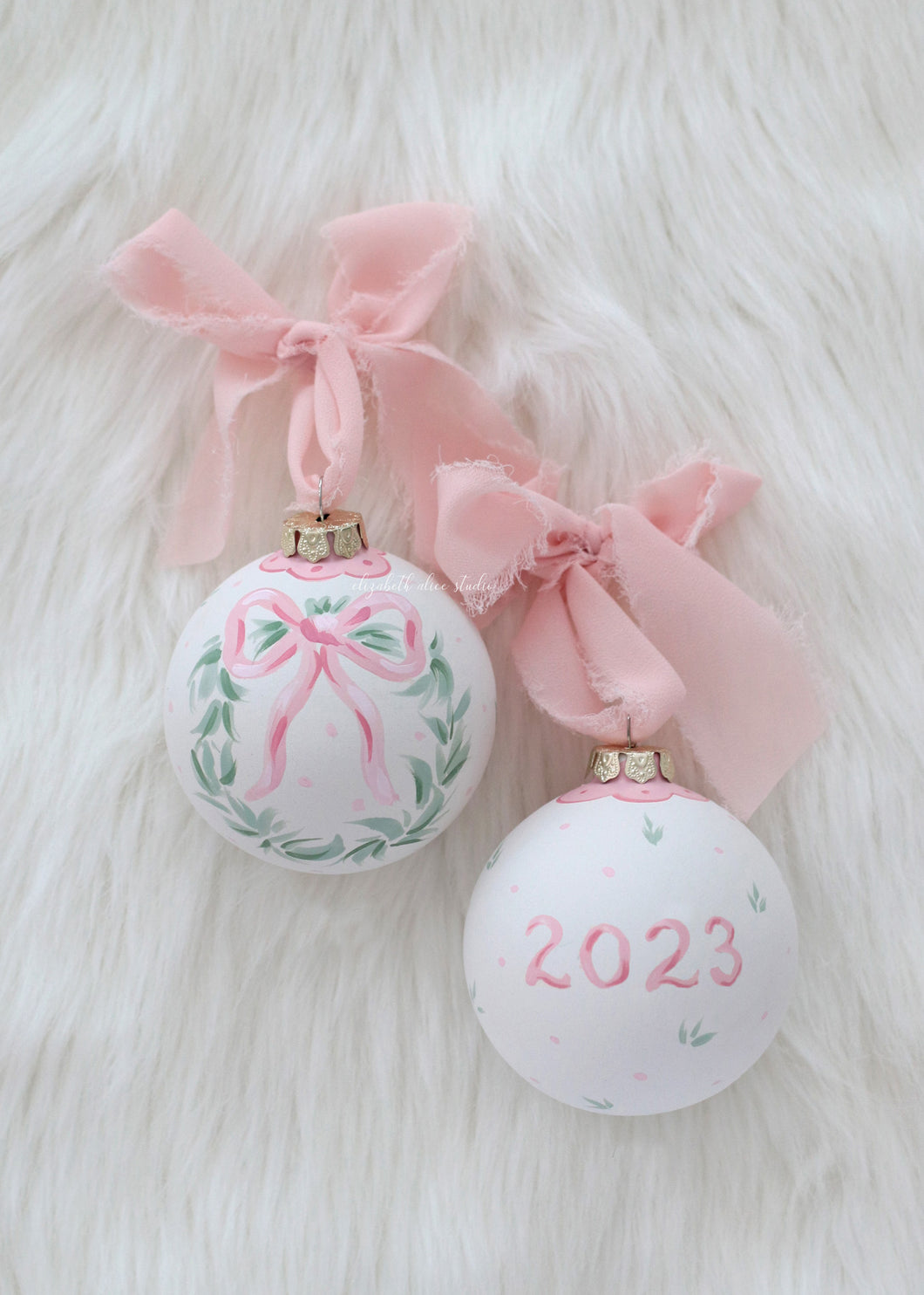 Pink bow 2023 hand-painted ornament