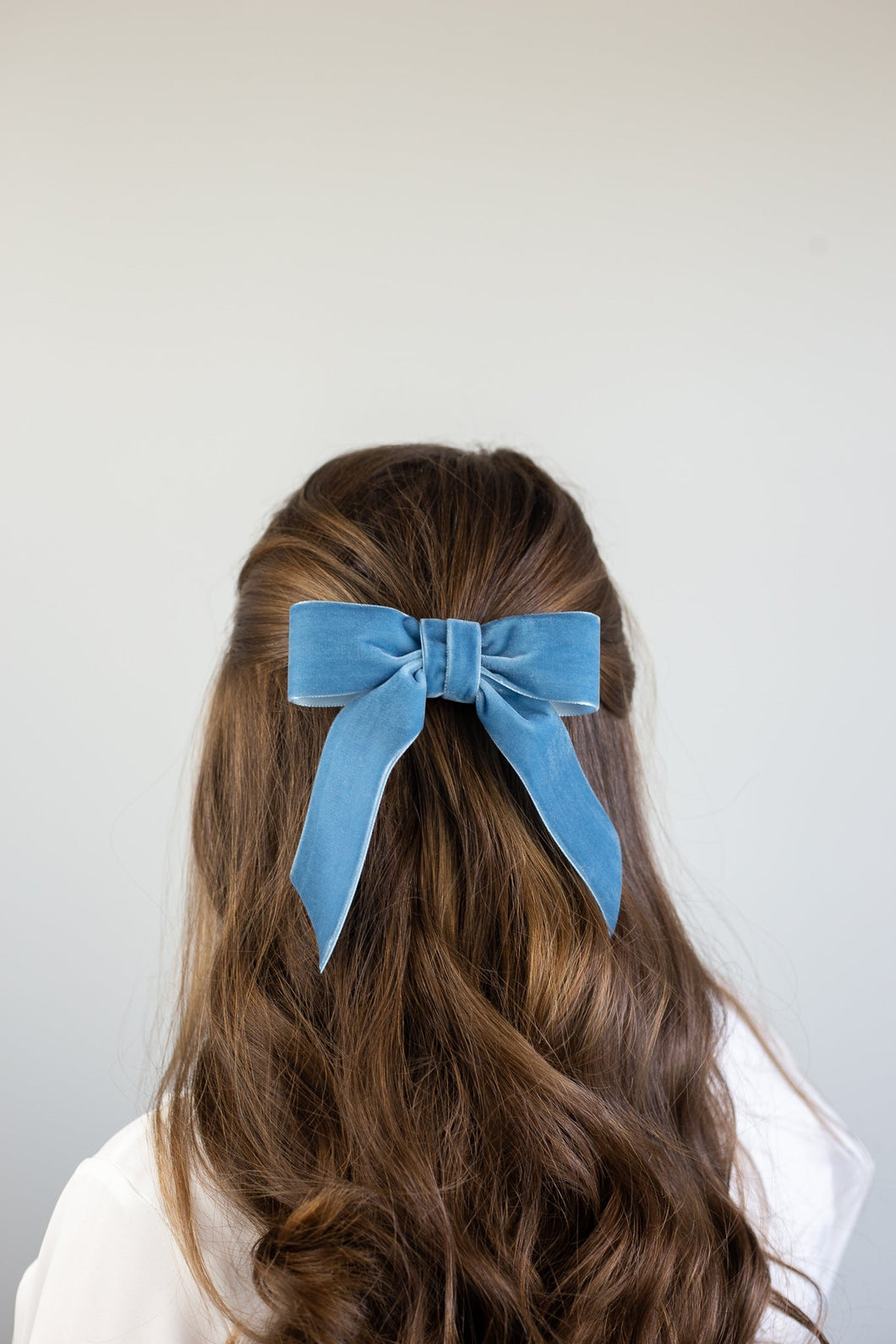 Delora Velvet Bow, French Blue, from Grace and Grandeur Bow Co.