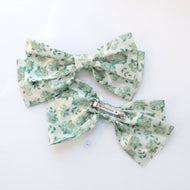 Clara large satin bow in green hydrangea, Elizabeth Alice Studio x Grace and Grandeur Bow Co.