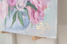 Load image into Gallery viewer, Original floral painting of pink peonies in milk glass bowl - 11&quot; x 14&quot; canvas board
