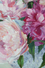 Load image into Gallery viewer, Original floral painting of pink peonies in milk glass bowl - 11&quot; x 14&quot; canvas board
