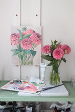 Load image into Gallery viewer, No. 399 Pink decorative dahlias no. 1, 11 x 14 + dahlia seeds
