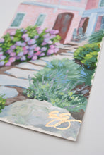 Load image into Gallery viewer, Pink beach house with hydrangea and stone path - 9 x 12
