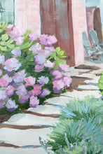 Load image into Gallery viewer, Pink beach house with hydrangea and stone path - 9 x 12
