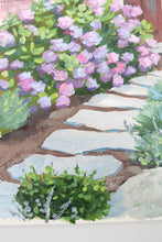 Load image into Gallery viewer, Pink beach house with hydrangea and stone path - 9 x 12
