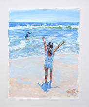 Load image into Gallery viewer, Girl and boy playing at the ocean - 11 x 14
