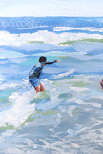 Load image into Gallery viewer, Girl and boy playing at the ocean - 11 x 14
