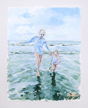 Load image into Gallery viewer, Girl and grandmother in the ocean - 11 x 14
