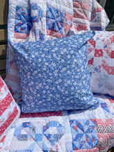 Load image into Gallery viewer, Blue Bow Quilt look Outdoor Pillow
