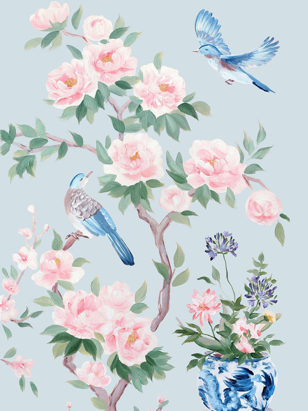 June (detail), a blue chinoiserie print on paper