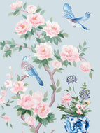 June (detail), a blue chinoiserie print on paper