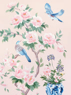 June (detail), a pink chinoiserie print on paper
