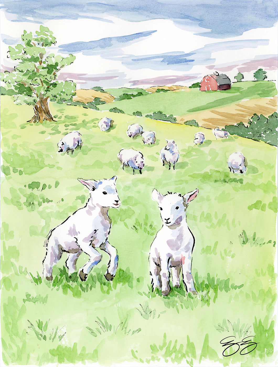 Baby Farm Animals: Lambs, a fine art print on paper