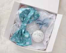 Load image into Gallery viewer, Clara large satin bow in teal floral, Elizabeth Alice Studio x Grace and Grandeur Bow Co.
